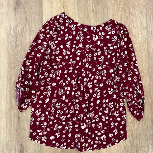 Beacon Red White Floral Blouse Long Sleeve Women's Top Size Medium - Picture 6 of 6